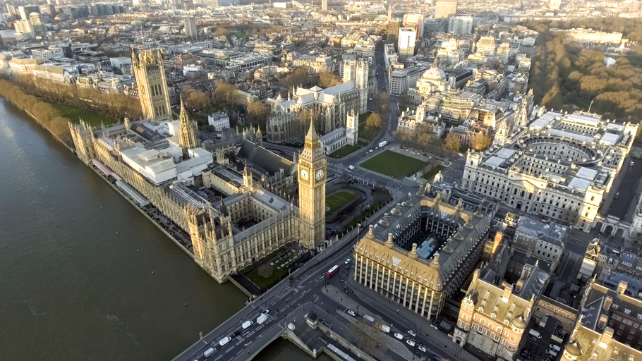 Aerial view of Big Ben in London, United Kingdom